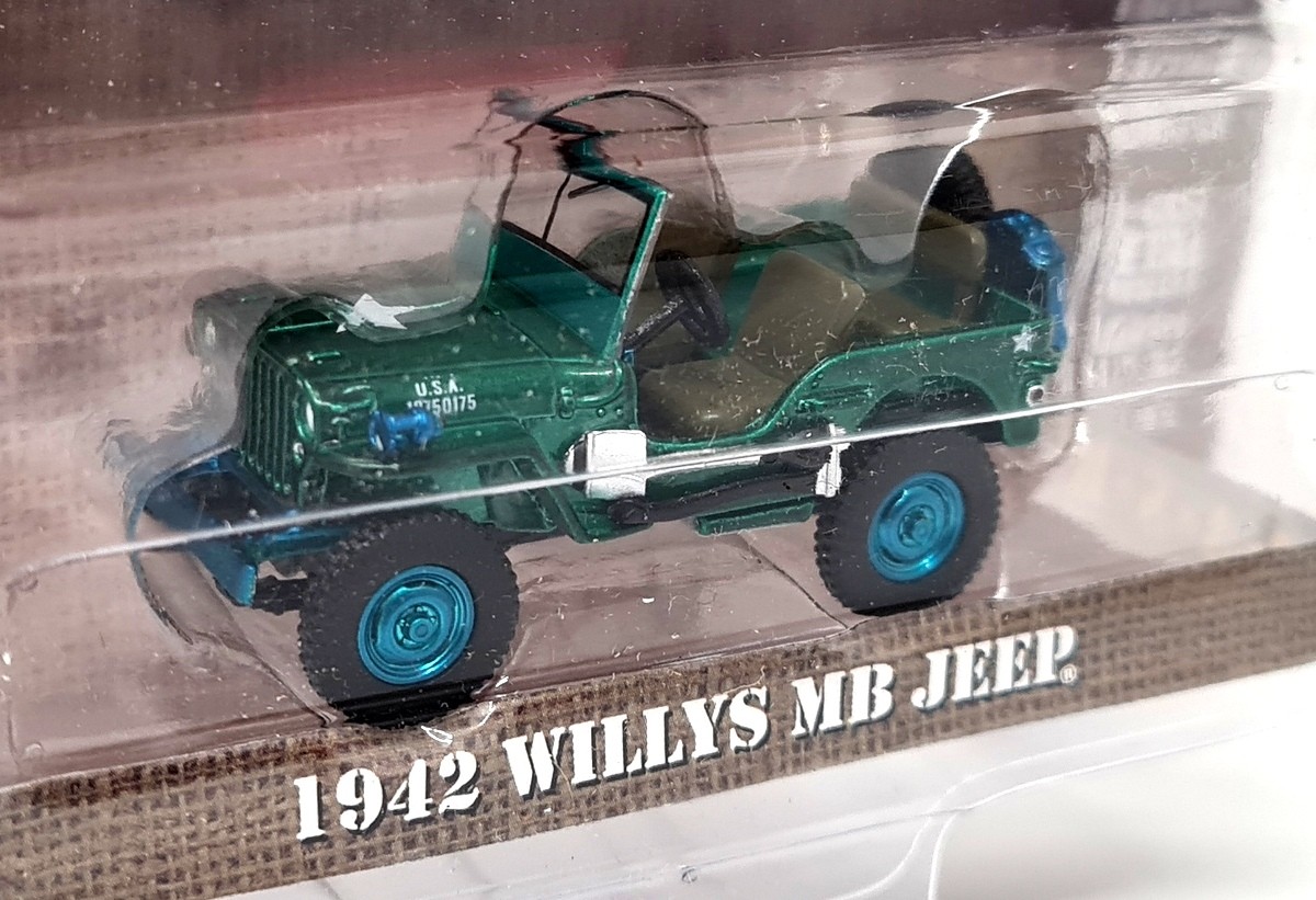 Greenlight 1/64 Willys MB Jeep 1942 MASH Blue Wheel Chase Version Model Car