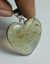 Natural Green Rutile Gemstone Heart Pendant Handmade Jewelry Free Shipping