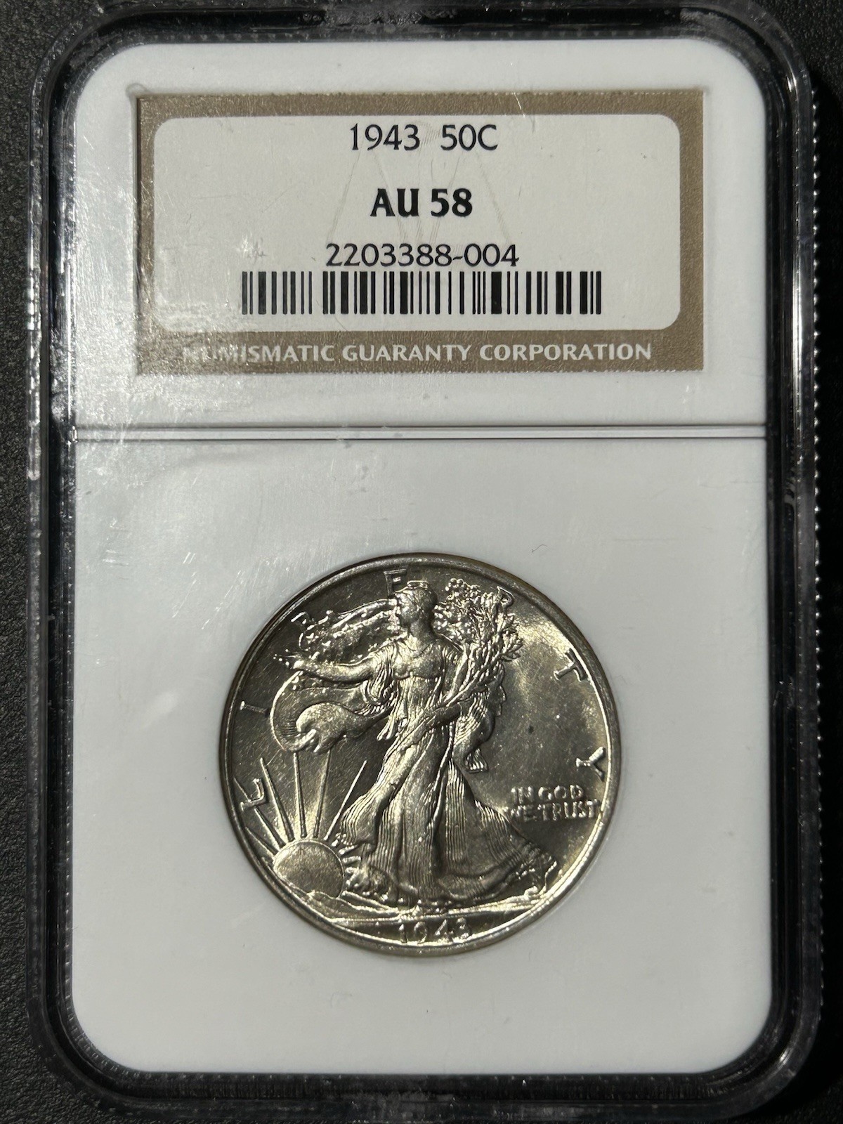 1943 50C NGC AU58 Walking Liberty Half Dollar