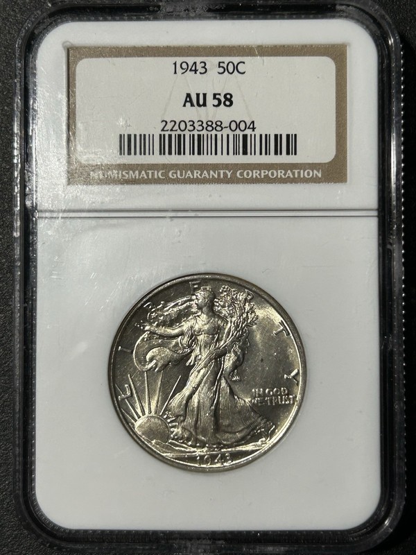 1943 50C NGC AU58 Walking Liberty Half Dollar