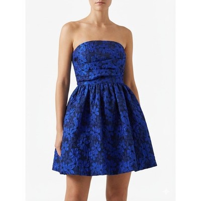 Amanda Uprichard Dress Size Small Oscar Strapless Mini Blue Floral Mini Bubble