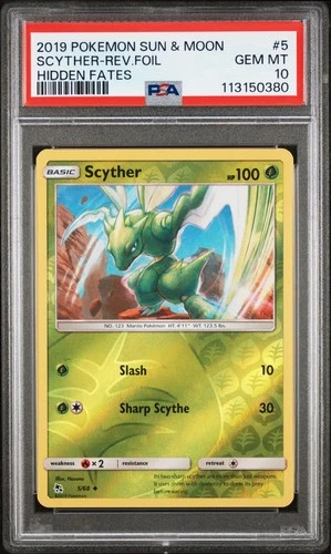 PSA 10 Scyther 5/68 Reverse Holo Foil 2019 Pokemon S&M Hidden Fates VERY LOW POP