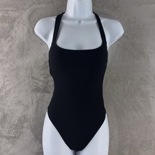Reformation Ribbed Bodysuit Womens Size XS Black Strappy Open Back Stretch