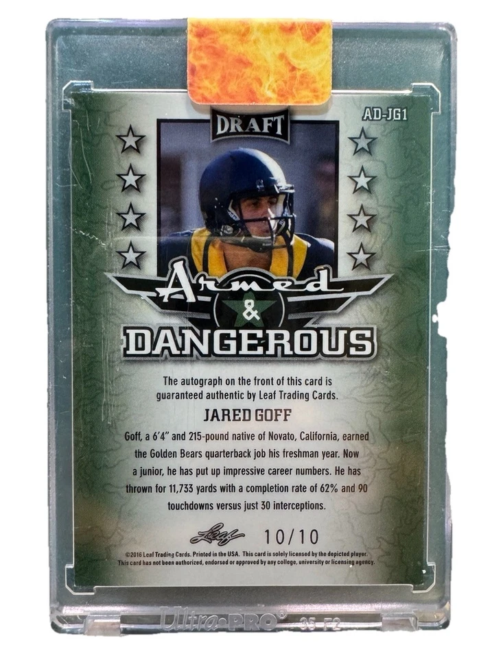 2016 Leaf Metal Draft Jared Goff Autograph Armed & Dangerous Black 10/10 Bookend - Image 2 of 2
