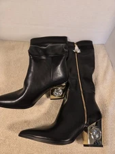 Knee High Boots for Women Cowboy Chunky Heel Pointed Toe Size 8, Black 