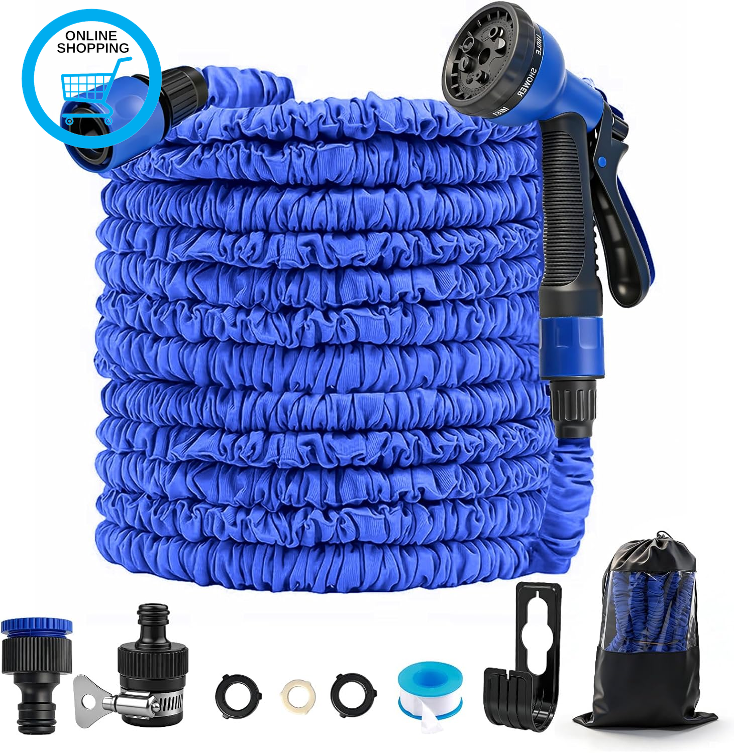 45M Expandable Water Hose 150FT, Lightweight Flexible Garden Hose with 8 Spray F