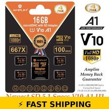 Amplim 16GB Micro SD Card 4 Pack with Adapter, Class 10 High Speed
