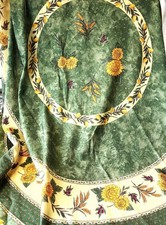 VTG French Provencal Tablecloth Green Yellow ...