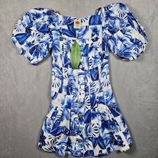 NEW Farm Rio Mini Dress Womens Small Garden Tiles Plaid Off White Linen Blend