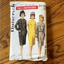 Vintage 1960s Butterick 3109 Sewing Pattern Size X Small 12 Shift Dress COMPLETE