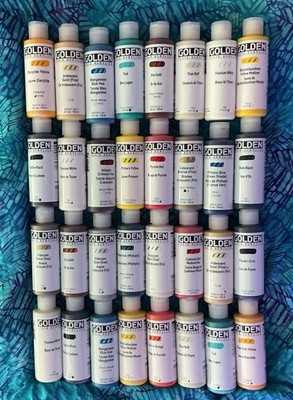   Lot of 40  GOLDEN FLUID ACRYLIC PAINT 4oz BOTTLES. All Brand New