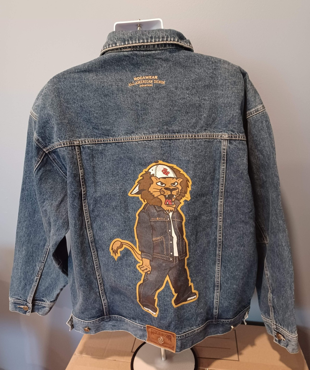Vintage Y2K Rocawear Jay-Z Lion Street Wear Blue Denim Jean Jacket