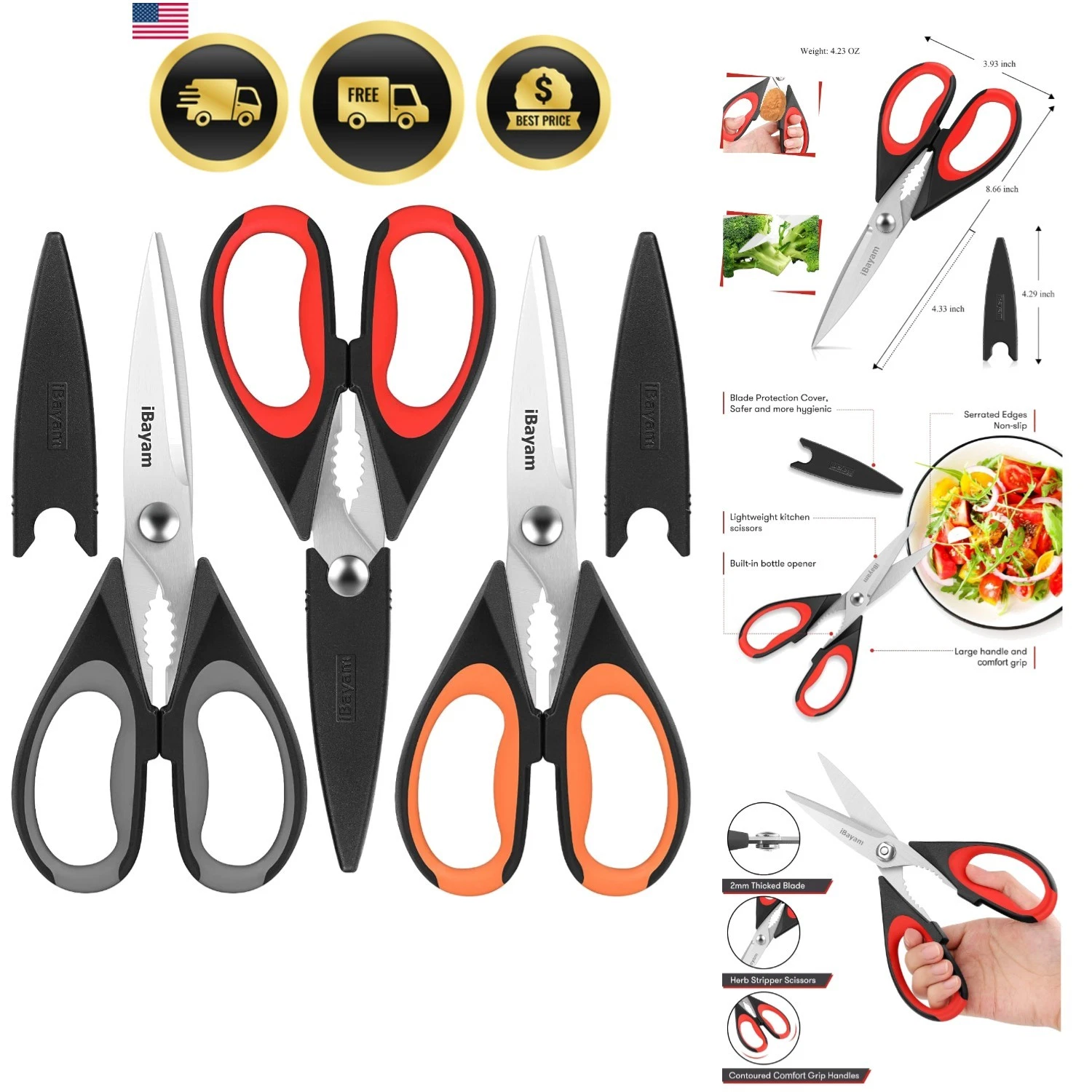 3-Pack 8.5"Kitchen Scissors All Purpose Heavy Duty with Protective Sheath, So...
Opens in a new wind