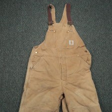 VINTAGE Carhartt Overalls Men 38x30 Brown Duck Bib Double Knee Distressed Union