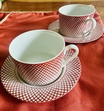 Vintage Haldon Group Devonshire Cup & Saucer Set Red Lattice Japan 1979 Lot of 2