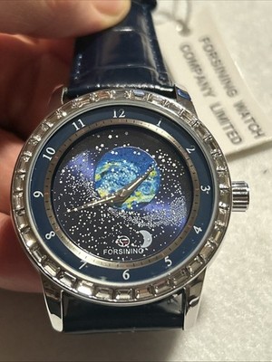 Forsining Men's Luxury Automatic Watch Rotating Dail Earth Star Moon Design