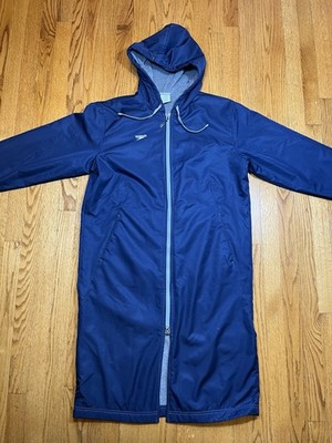 Speedo SWIM PARKA Fleece Lined Full Zip Hooded Blue Gray Adult Small $150 S SM