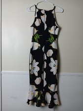 AX Paris Black Floral Tulip Midi Dress Halter Neck Fluted Hem Size 10 UK