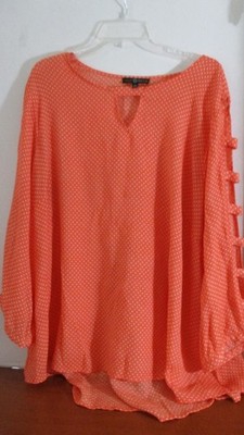 FRED DAVID Orange Polka Dot 3/4 FLOWING SLEEVE TOP SHIRT ~ Women's Plus 3x