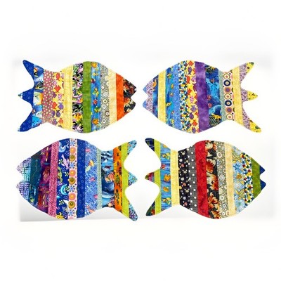 Set of 4 Handmade Fabric Placemats Quilted Tropical Fish Multicolor 20x14
