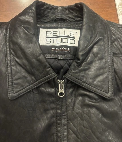 Wilsons Leather Pelle Studio Mens XXL Black Leather Jacket Removable Liner, GUC image 2