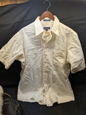 Hathaway Mens Button Down Shirt 16 Short Sleeve Cream Vintage Made In USA