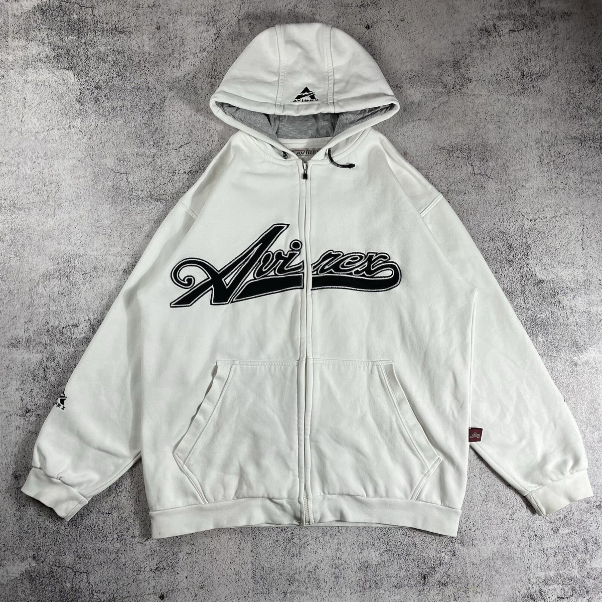 Avirex Zip Up Hoodie Vintage 90s Y2K Pullover White Mens Size M | eBay