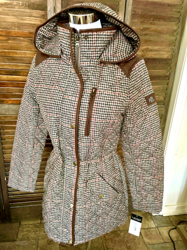 NWT! NEW! LAUREN RALPH LAUREN QUILTED HOODED PUFFER JACKET HOUNDSTOOTH WOMENS XS