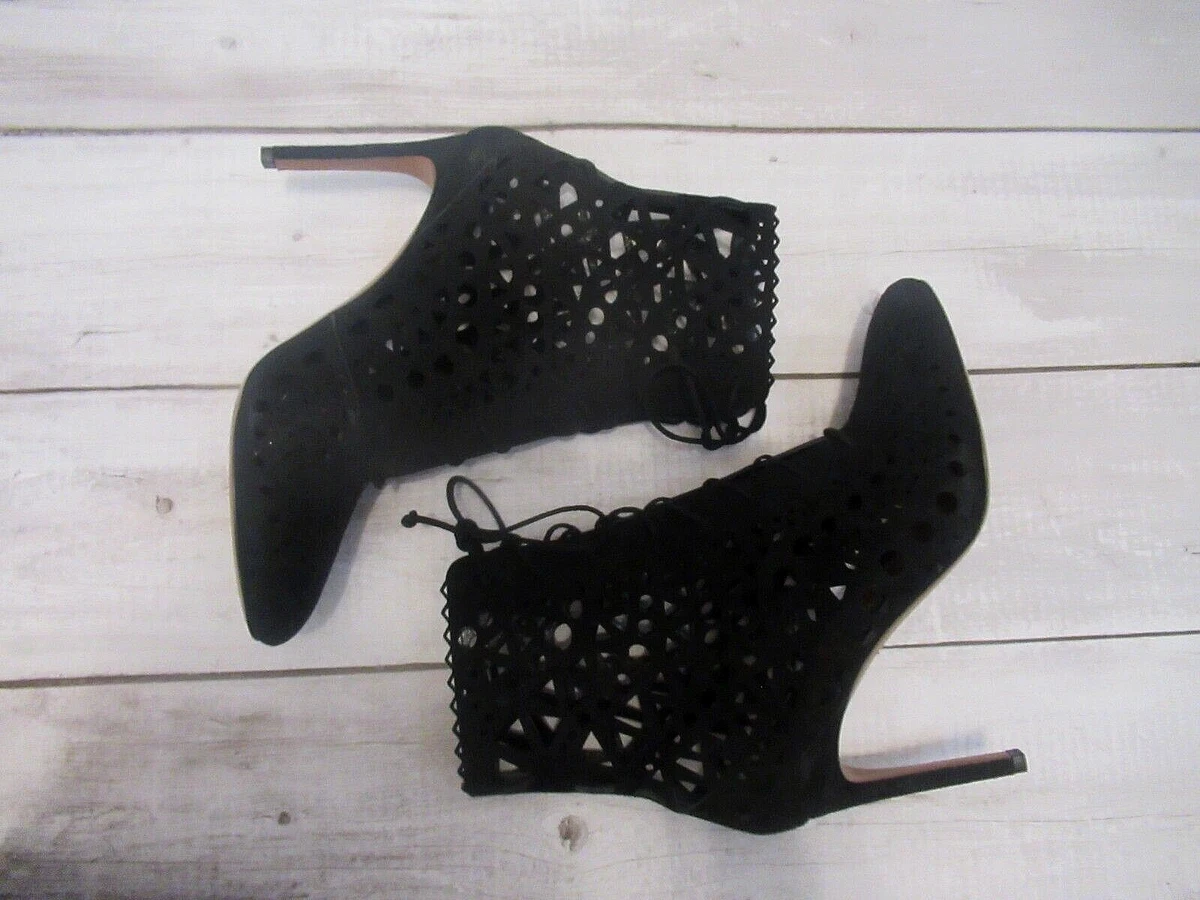 Alaia Black Suede Leather Laser Cut Boots Booties Shoes Stiletto
