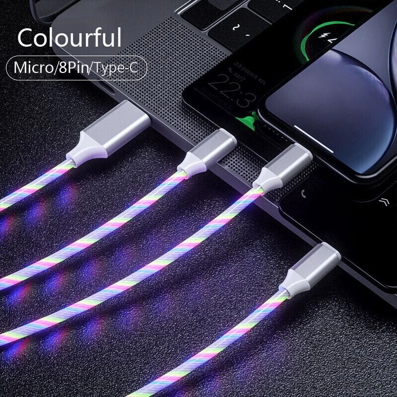 LED Light Up Fast Charging Charger Cable USB Cord For iPhone Android Type C US - Image 4 of 4
