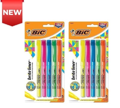 BIC Brite Liner Highlighters, Chisel Tip, 5-Count (Pack of 2) *BRAND NEW*