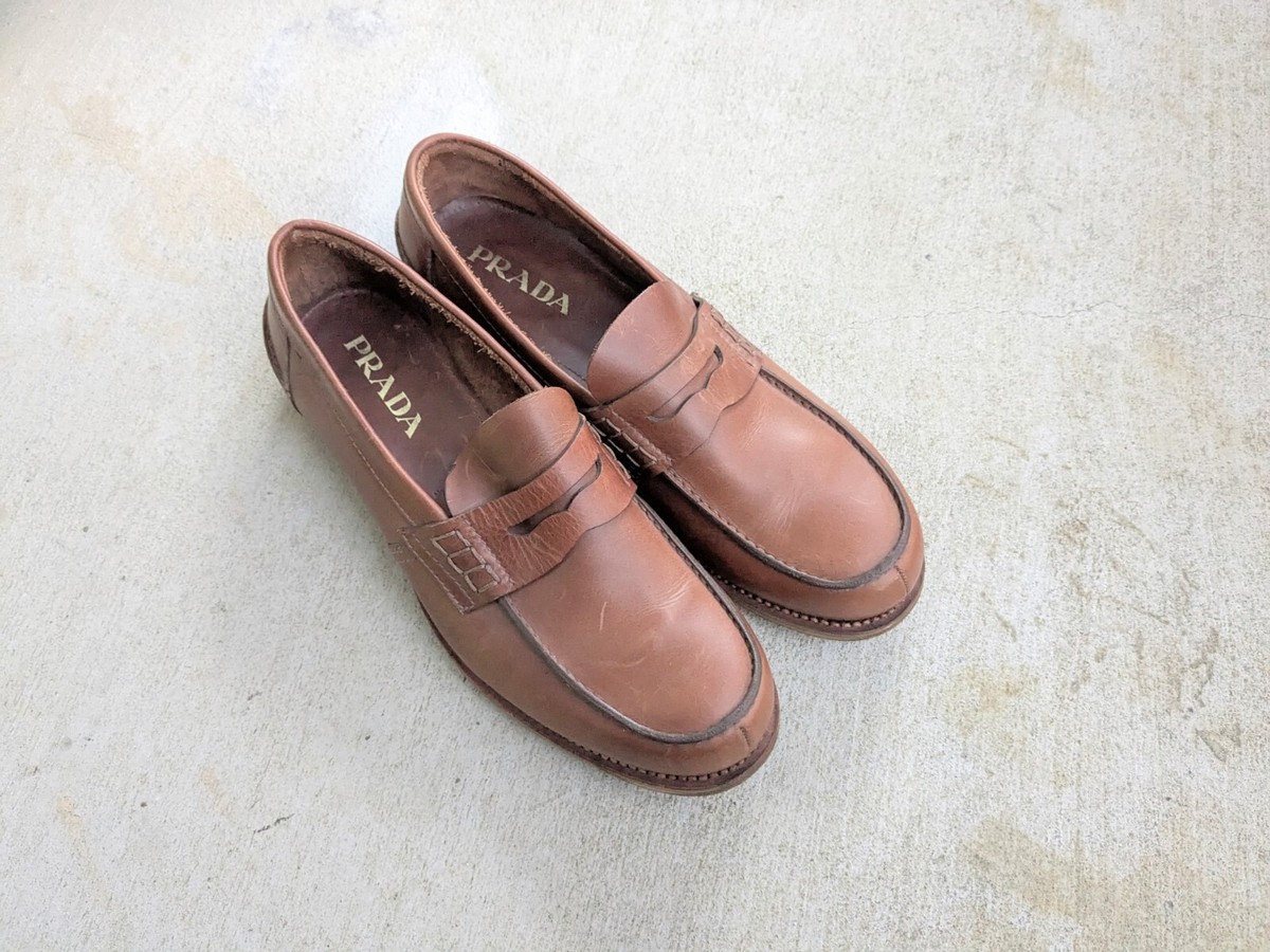 Prada Penny Loafers Brown Men 10 Leather Dress Shoes Slip On