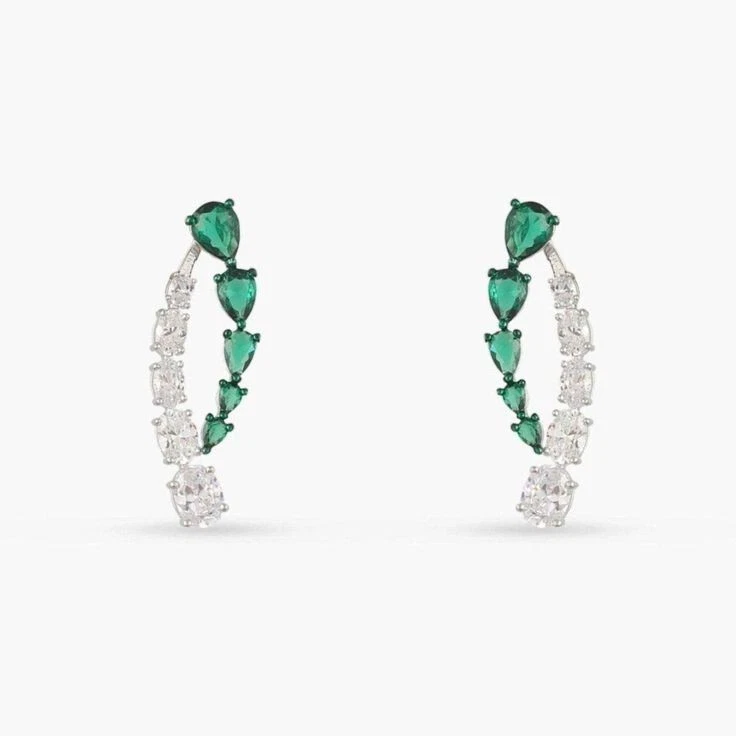 Fine 2.30TCW Simulated Pear Emerald & Oval Sapphire Party Wear Women's Earrings - Image 2 of 4