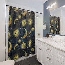 Celestrial Space Sun Moon Stars Bath Shower Curtains