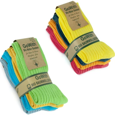 GOWITH Natural Cotton Socks for men and women, 4 pairs, colourful seamless organic