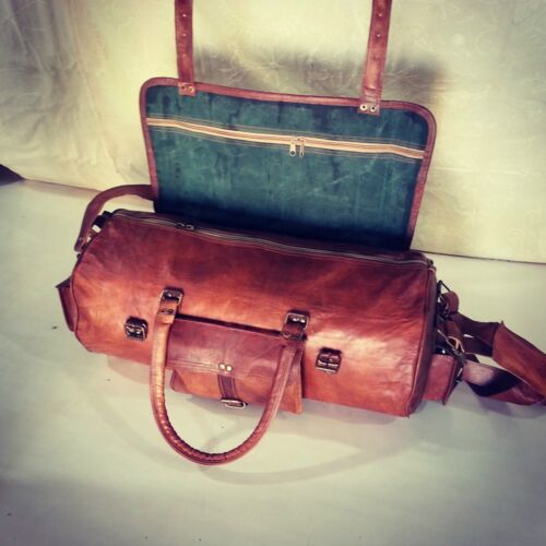 28" Leather Genuine Travel Bag Duffle Gym Men Vintage Luggage Overnight Weekend - Picture 1 of 12
