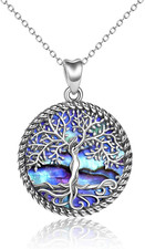 Family Tree of Life Necklace Sterling Silver Abalone Shell Pendant Women Gifts