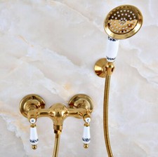 Gold Brass Wall Mount Bathroom Faucet Hand Spray Shower Mixer Water Tap 2na982