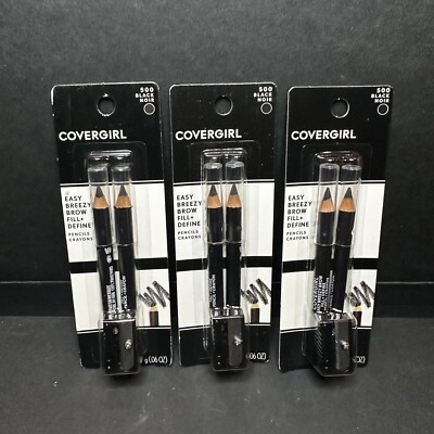 CoverGirl Easy Breezy Brow Fill + Define Eye Pencils 500 Black,  (3 Packs)