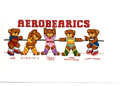 Aerobic Bears Counted Cross Stitch Picture Unframed 16"x10"