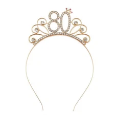 Gold Sparkling Rhinestone Age 80 Birthday Tiara Princess Headband Queen Crown