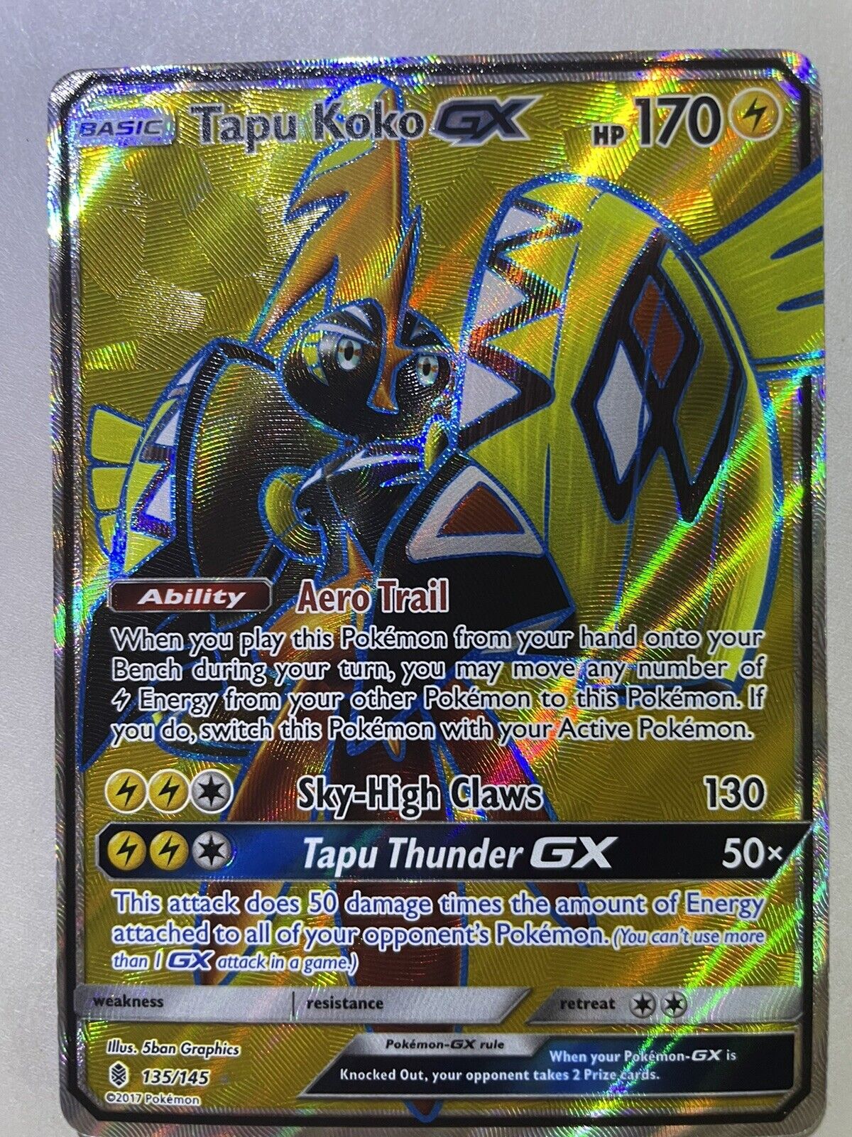 Tapu Koko GX 135/145 Full Art Ultra Rare Sun & Moon Guardians Rising N