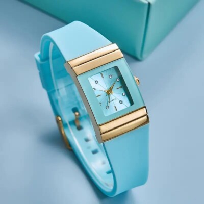 Fashion Blue Quartz Timekeeper Square Watch Durable Silicone
