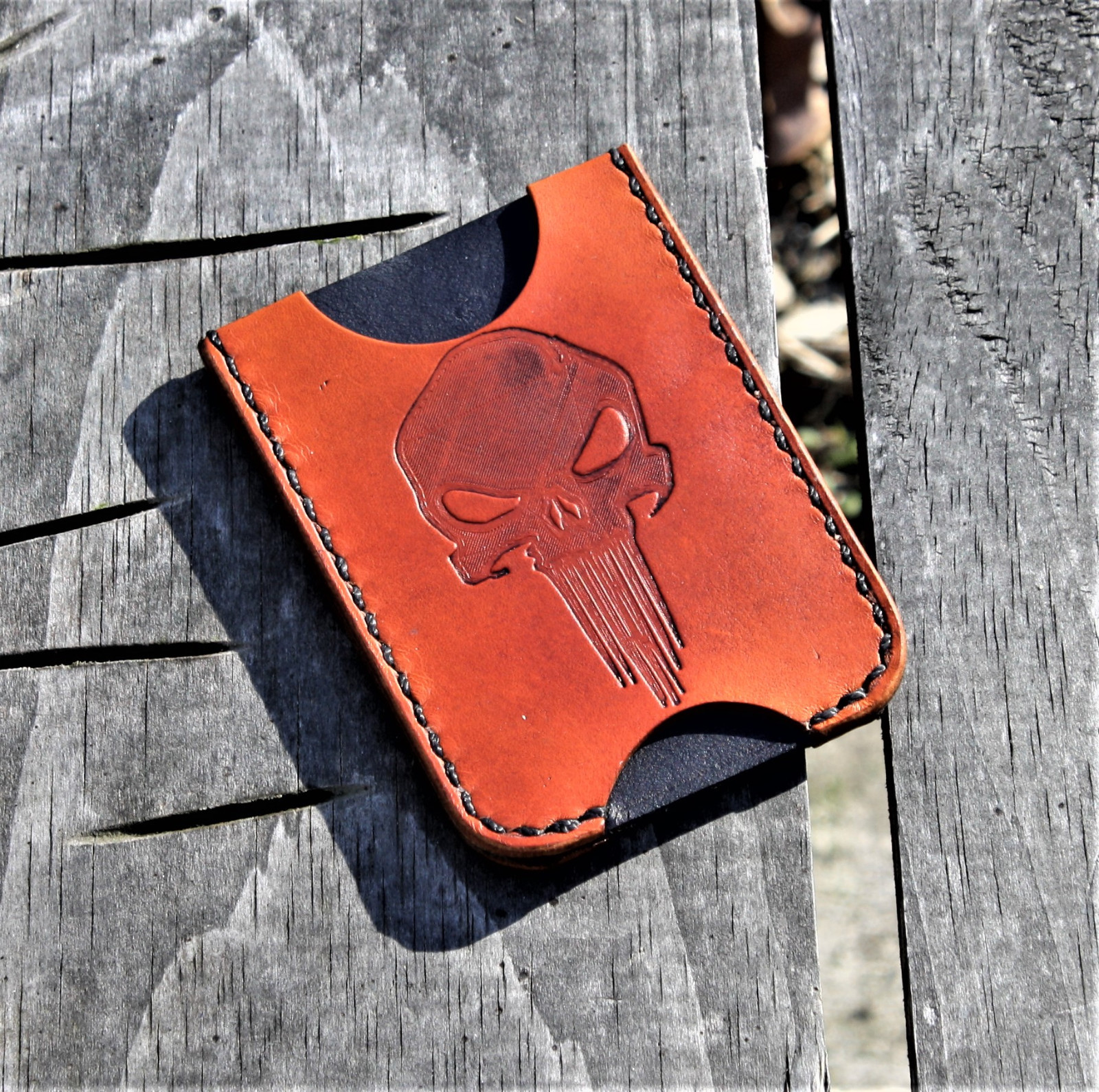 Handmade MINUS Minimalist Leather Wallet Saddle Tan Punisher