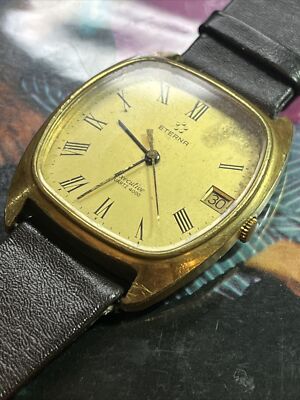 エテルナ　クォーツ4000　GOLD　デイト　メンズ腕時計　稼働品 Eterna Quartz 4000 Gold Men's Watch, Date, Working, Vintage