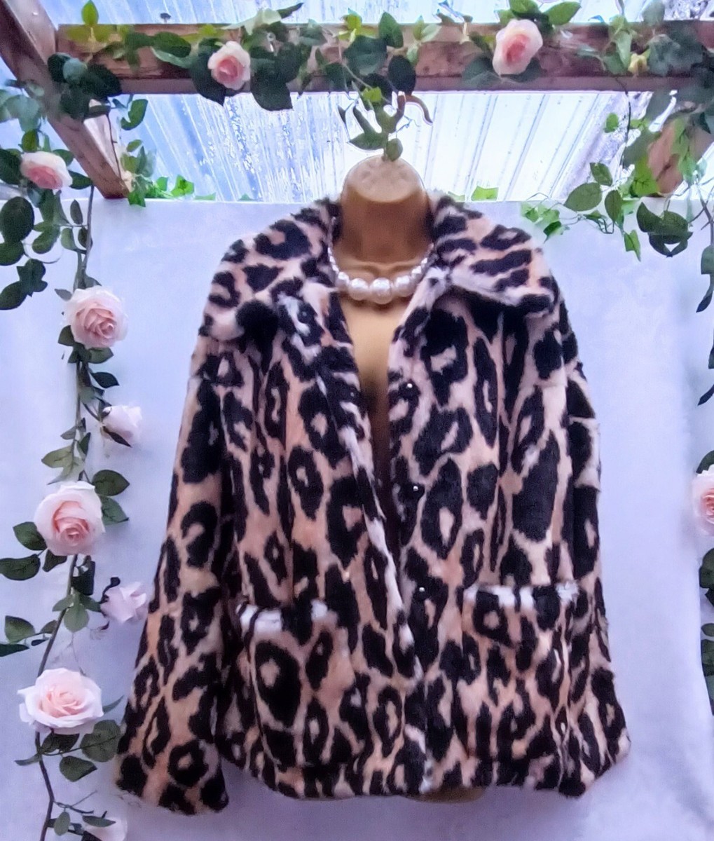 Brown Faux Topshop Magenta Fur Coat Monki Size S-M-L Leopard Faux