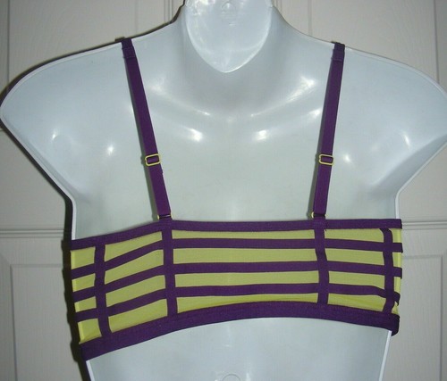 NWT MM HALF MOON ACTIVE SIZE MEDIUM CAGE BRALETTE BRA Y42BM295 WIREFREE PURP/YEL - Picture 2 of 3