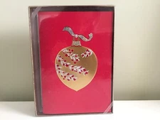 Paula Skene Gold Ornament w/Holly Boxed Holiday Cards, 8 cards/envelopes