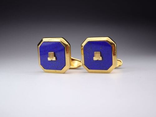 Lanvin Lapis Lazuli Blue 2L Logo Cufflinks gold men jewelry formal authentic - Picture 3 of 10