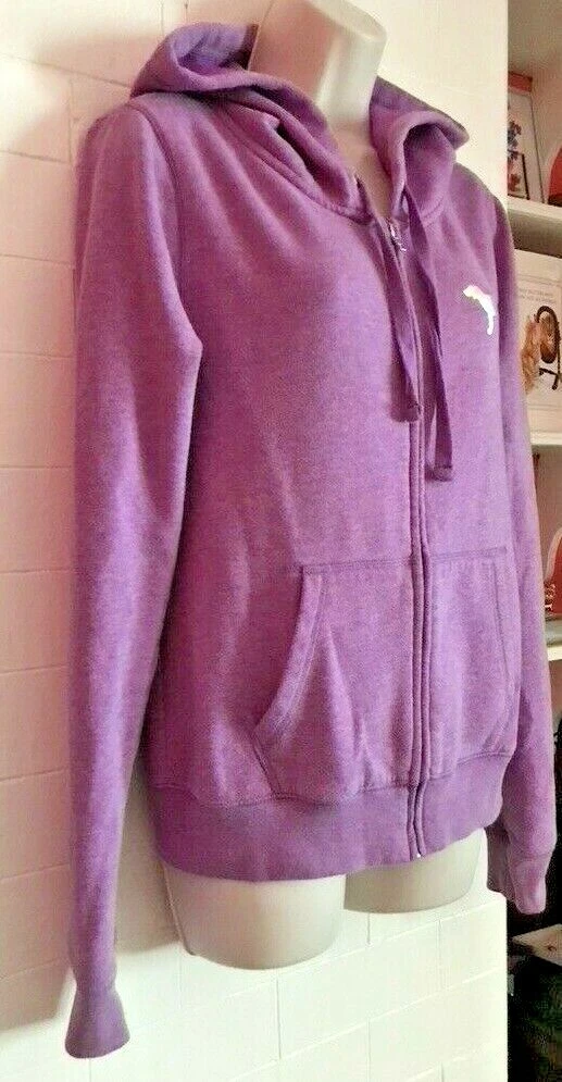 UNDERCOVER FELPA CON CAPPUCCIO VICTORIA'S SECRET VIOLA ZIP DAVANTI CON TASCHE TAGLIA M ROSA AMORE